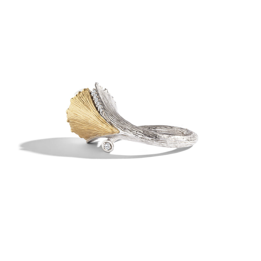 Butterfly Ginkgo Ring with Moonstone and Diamonds