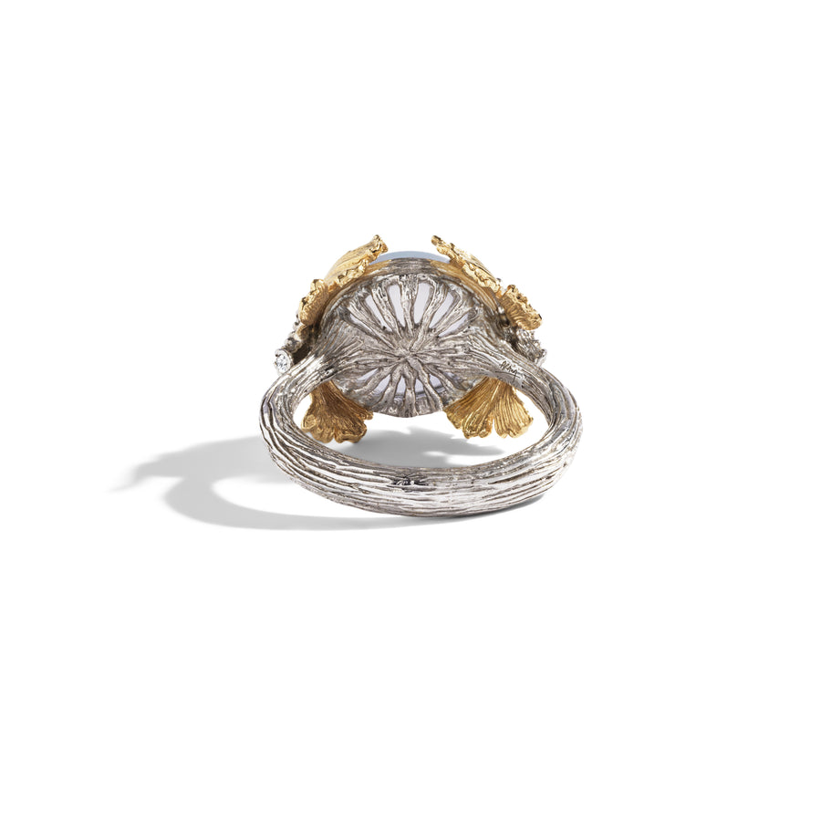 Butterfly Ginkgo Ring with Chalcedony and Diamonds