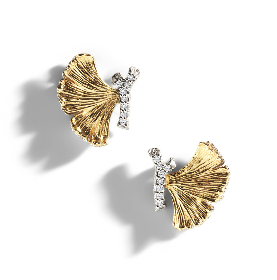 Butterfly Ginkgo 14mm Earrings with Diamonds
