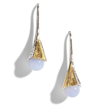 Butterfly Ginkgo Earrings with Chalcedony and Diamonds