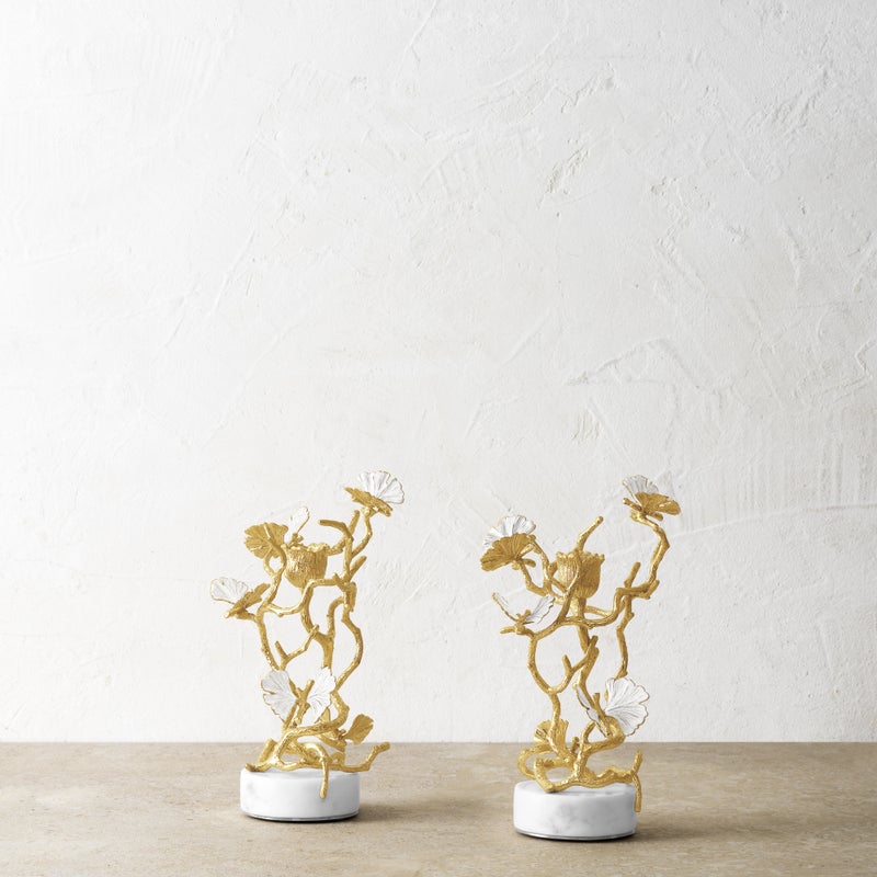 Michael Aram Butterfly Ginkgo Gold Candleholders S/2