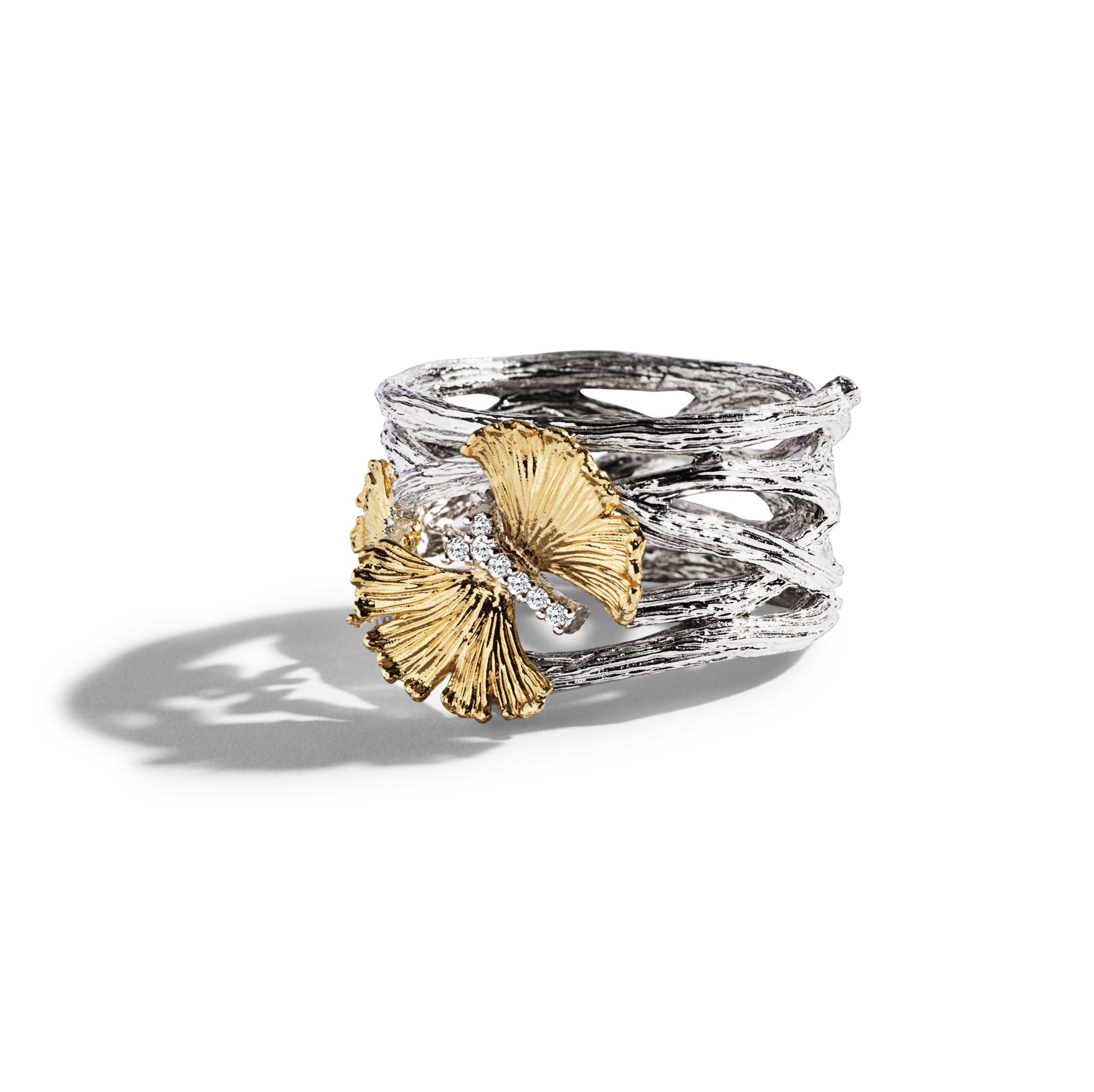 Michael Aram Butterfly Gingko Cuff Ring with Diamonds