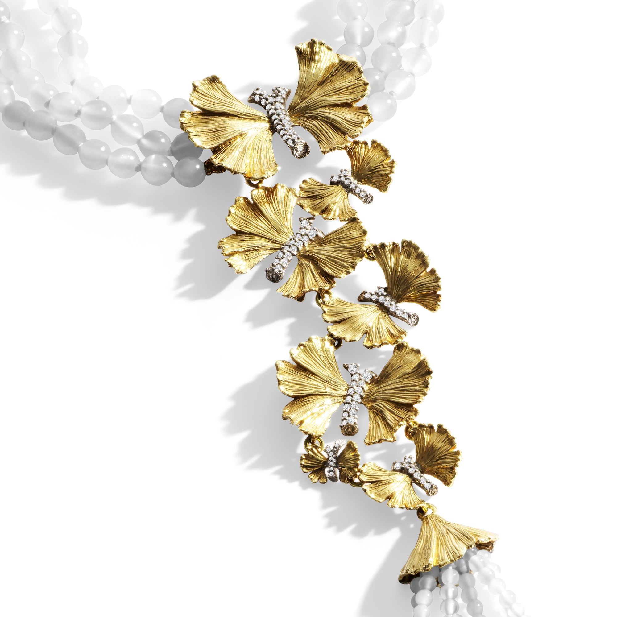 Michael Aram Butterfly Ginkgo Tassel Necklace with Moonstone and Diamonds