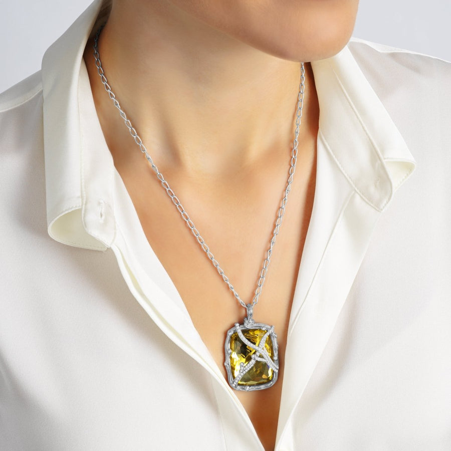 Michael Aram Enchanted Forest Pendant Necklace with Gold Doublet and Diamonds
