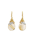 Michael Aram Enchanted Forest Twig Wrap Earrings w/ Rutilated Quartz & Diamonds in 18K Yellow Gold