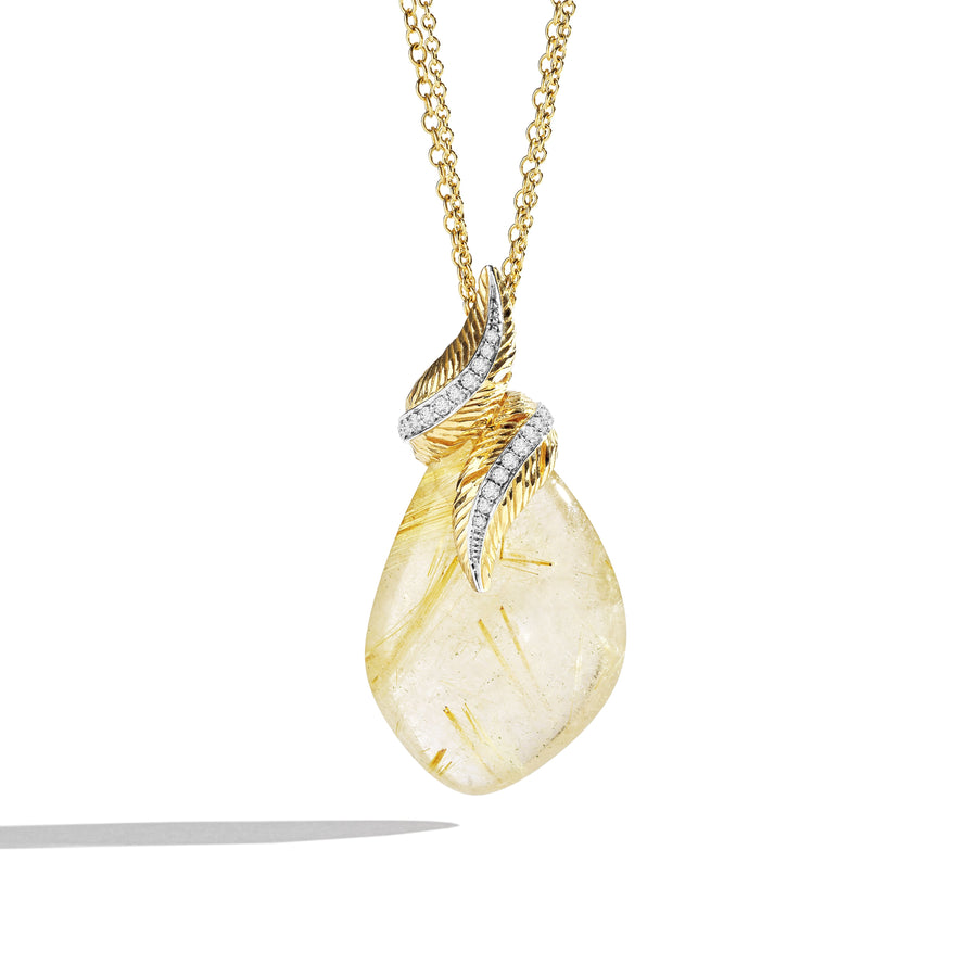 Michael Aram Feather Wrap Necklace w/ Rutilated Quartz & Diamonds in 18K Yellow Gold