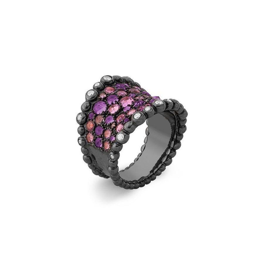 Michael Aram Molten Cuff Ring with Pink Sapphire, Amethyst and Diamonds