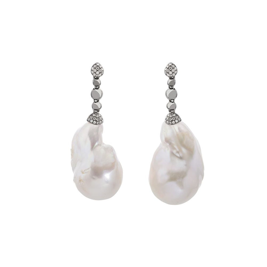 Michael Aram Molten Drop Earrings w/ Pearl & Diamonds in Sterling Silver