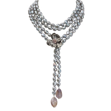 Michael Aram Orchid Lariat Necklace with Pearls, Ametrine and Pink Sapphire