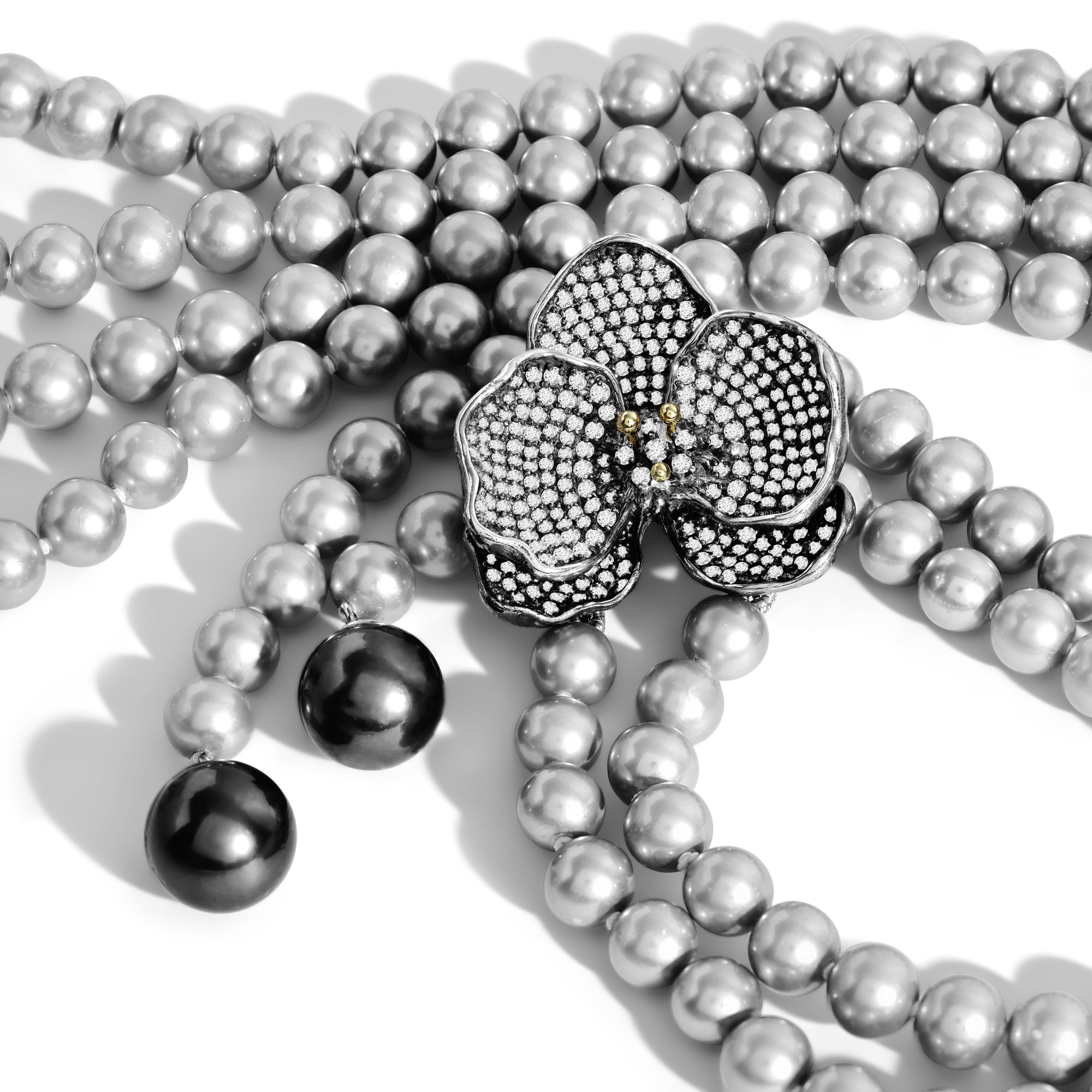Michael Aram Orchid Lariat Necklace with Pearls and Diamonds