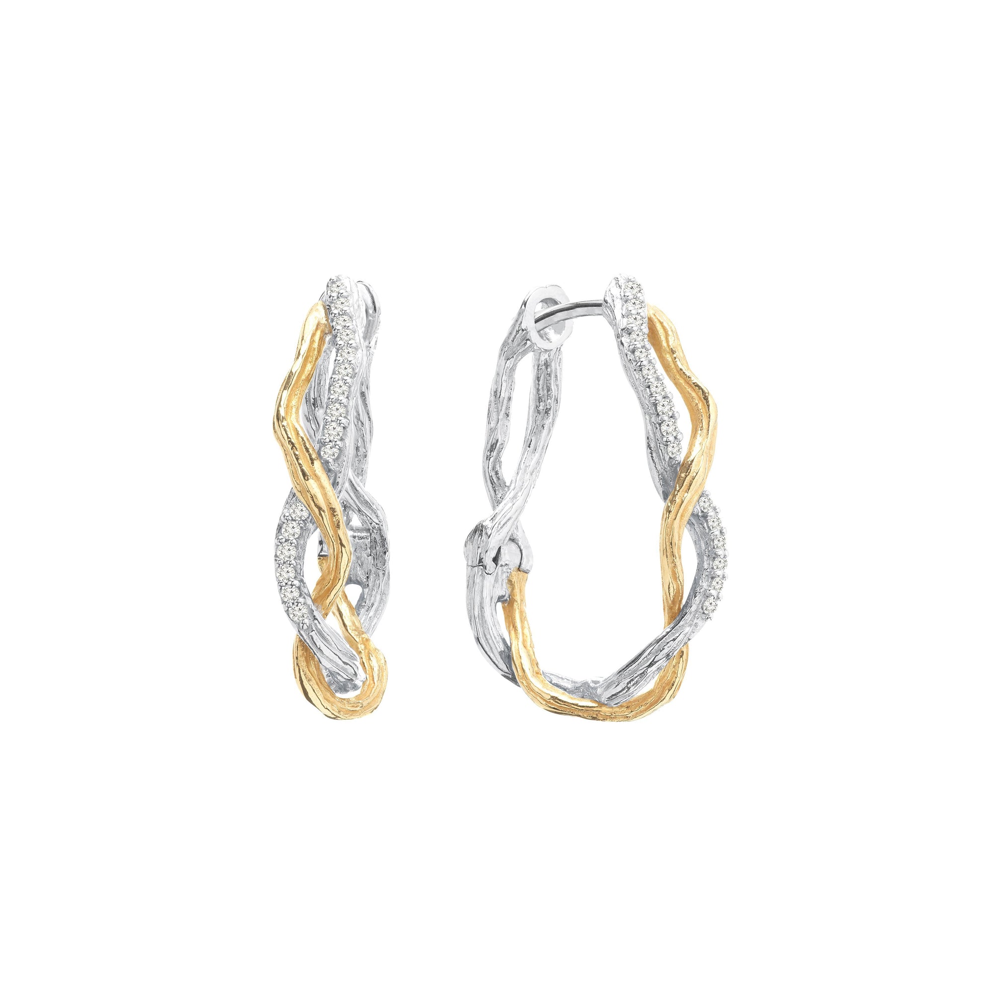 Michael Aram Wisteria Hoops 25mm in Sterling Silver &amp; 18K with Diamonds